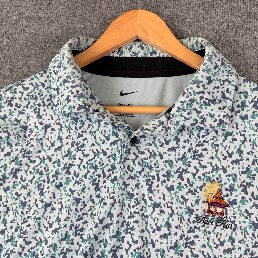 Nike Dri-FIT Tour Camo Golf Polo Shirt Mens L Blue Performance Stretch Bali Hai